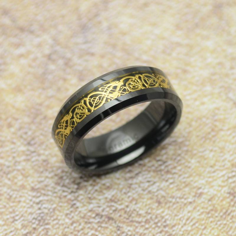 Drachen Ring Keramik Schwarz Gold Celtic Keltisch von Crazysteelhouse