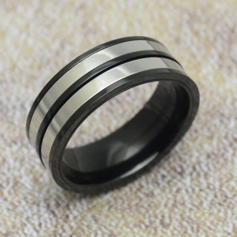 Drehring Spiel Ring Grösse Edelstahl Spinner Schwarz Anti Stress von Crazysteelhouse