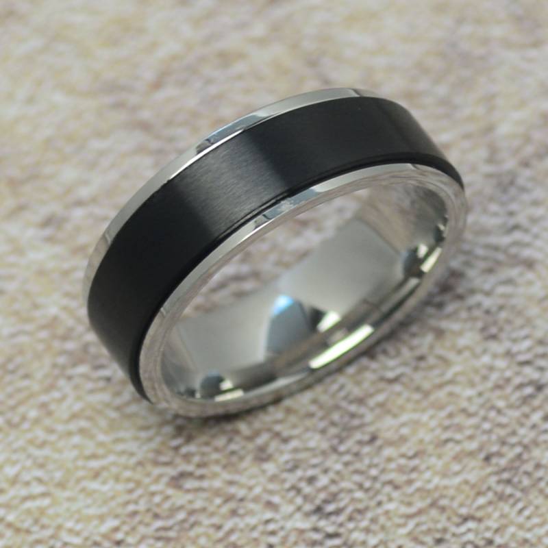 Drehring Spielring Schwarz Silber Anti Stress Ring Spinnerring Movingring Black von Crazysteelhouse