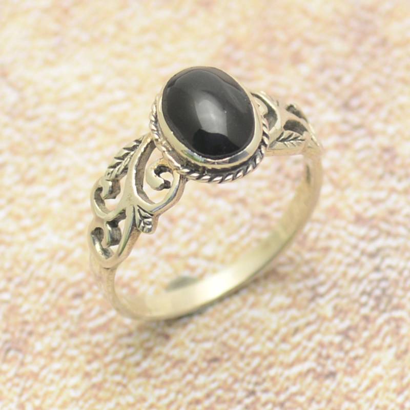 Ring 925 Sterling Silber Damenring Onyx Frauenring Schwarzer Stein Fingerring von Crazysteelhouse