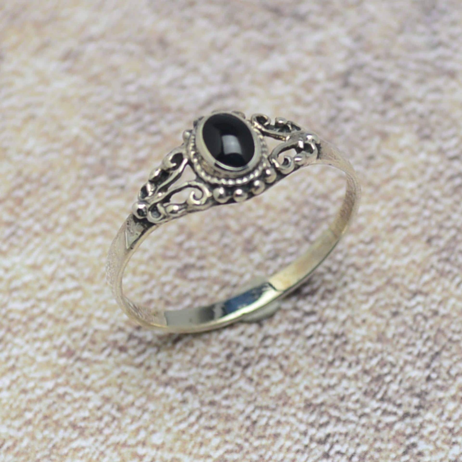 Ring 925 Sterling Silber Damenring Schwarzer Onyx Silberring von Crazysteelhouse