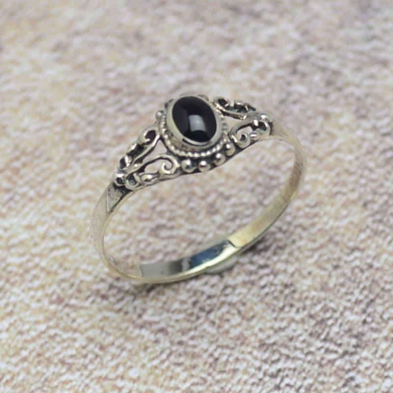 Ring 925 Sterling Silber Damenring Schwarzer Onyx Silberring von Crazysteelhouse