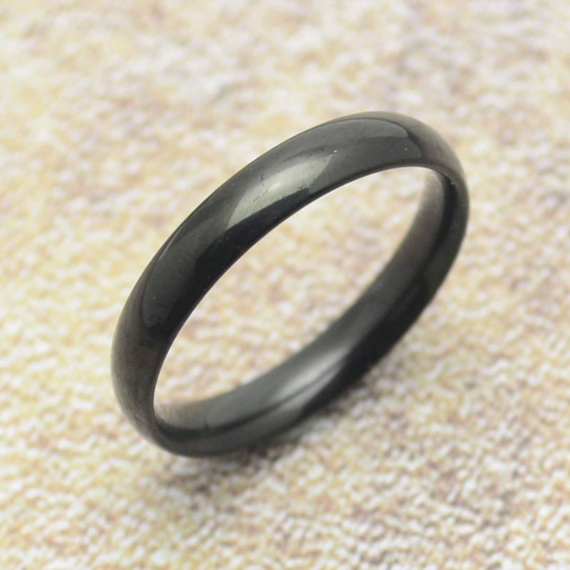 Ring Schwarz 4 Mm Schmal Edelstahl Schlicht Damen Herren Schmuck von Crazysteelhouse