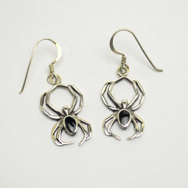 Ohrringe Ohrhänger 925 Silber Onyx Spinne Ohrschmuck von Crazysteelhouse