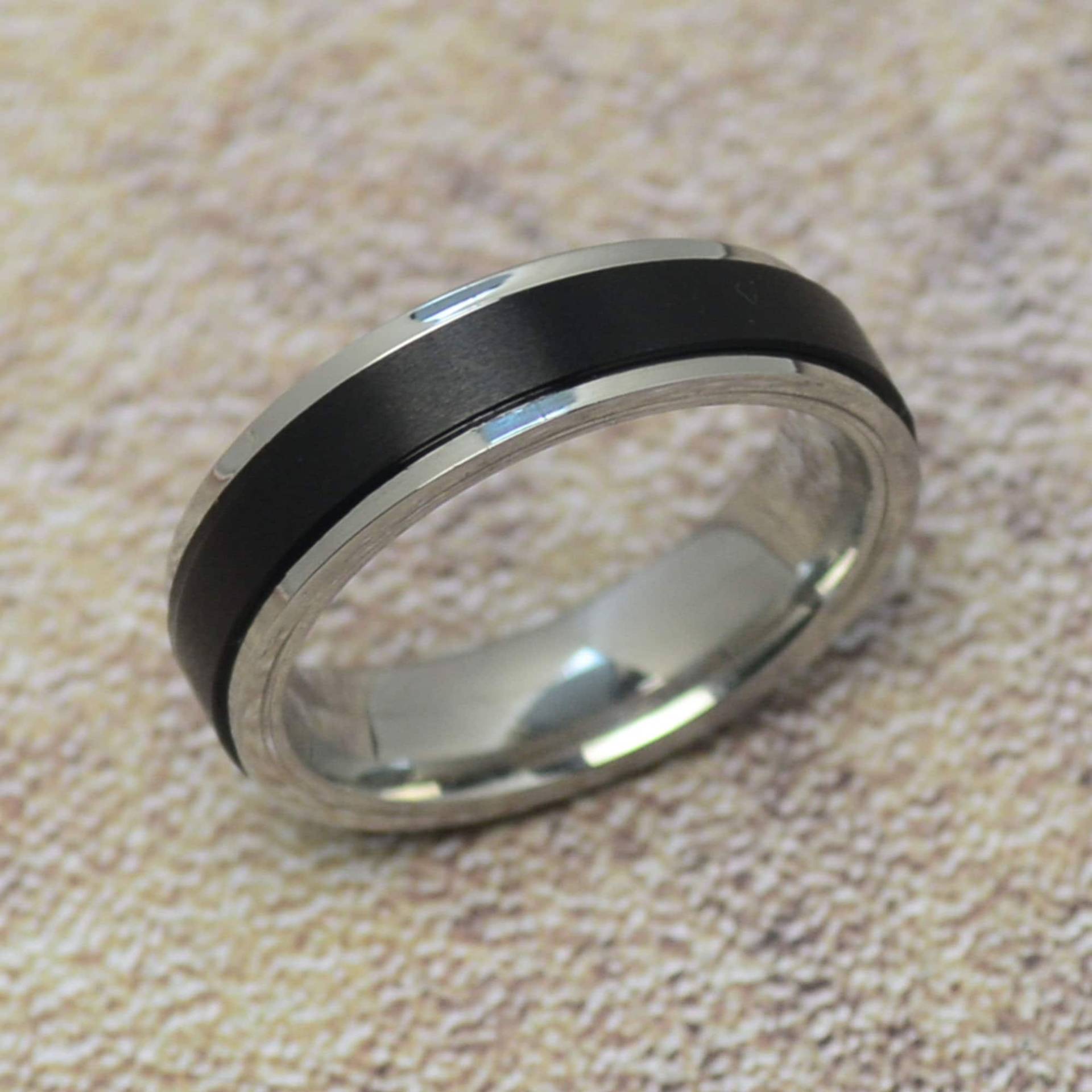 Spielring Drehring Schmal 6 Mm Silber Schwarz Spinner Anti Stress Ring Edelstahl von Crazysteelhouse