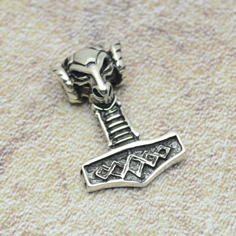 Thorshammer 925 Silber Anhänger Widderkopf Klassisch Thor Hammer Massiv von Crazysteelhouse