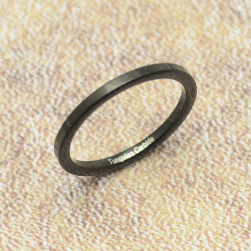 Wolfram Ring Schwarz 2 Mm Schmal Glänzend Vorsteckring Tungsten von Crazysteelhouse