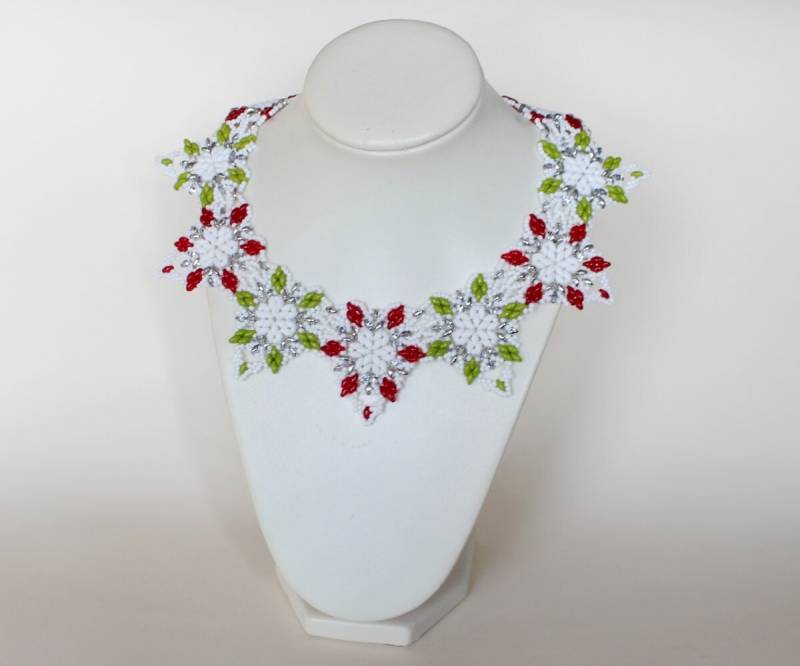 Perlen Urlaub Halskette. Ooak Superduo Perlenarbeit, Rot, Weiss Und Grün Perlen Urlaub Halskette. Ooak Superduo Perlenarbeit, Rot, Weiss Und Grün von CrazywoolByElena