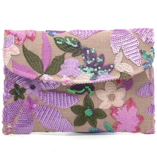 Crbeqabe Abendtasche mit Stickerei, Pailletten, Blumenmuster, Perlen, Abendtasche, Party, Hochzeit, Geldbörse für formelle Anlässe, Violett, Einheitsgröße von Crbeqabe