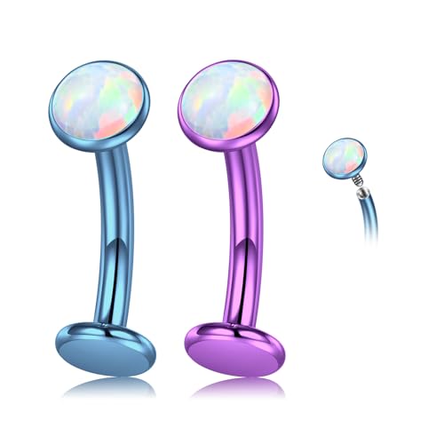 Crdifu 14G Bauchnabelpiercing aus G23 Titan, 10mm Bauchnabelpiercing Innengewinde Antiallergisch Blau Lila, Hypoallergenes Piercing Bauchnabel mit Opal, 2er Set Bananabell Piercing für Damen Herren von Crdifu