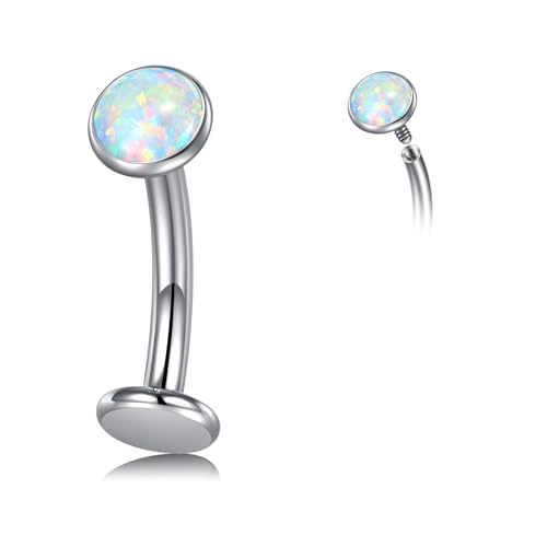 Crdifu 14G Bauchnabelpiercing aus G23 Titan, 10mm Bauchnabelpiercing Innengewinde Antiallergisch Silber, Hypoallergenes Piercing Bauchnabel mit Opal, Bananabell Piercing für Damen Herren von Crdifu