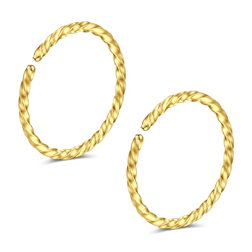 Crdifu 20G Nasenpiercing Ring Gold, 0.8mm Dünn Nasenring aus 316L Edelstahl, 2er Set 8mm Nostril Piercing Ring, Piercing Nase, Nasen Piercing Ringe für Frauen Männer, Fake Nose Piercing von Crdifu