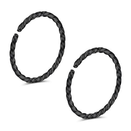 Crdifu 20G Nasenpiercing Ring Schwarz, 0.8mm Dünn Nasenring aus 316L Edelstahl, 2er Set 8mm Nostril Piercing Ring, Piercing Nase, Nasen Piercing Ringe für Frauen Männer, Fake Nose Piercing von Crdifu