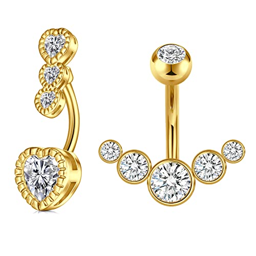 Crdifu 2stk Bauchnabelpiercing 10mm Gold Bauchpiercing Chirurgenstahl 14G Piercing Bauchnabel Damen von Crdifu