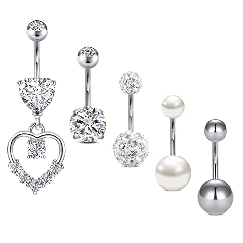 Crdifu 5stk Bauchnabelpiercing 10mm Chirurgenstahl Silber Piercing Bauchnabel Bauchpiercing 14G Damen von Crdifu