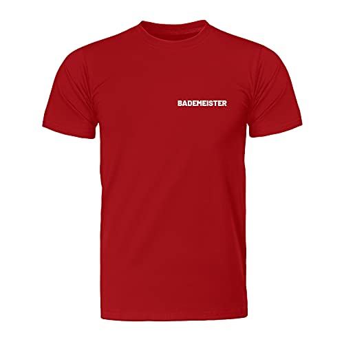 Bademeister Arbeitsshirt Rettungsschwimmer vorne und hinten Bedruckt, Herren T-Shirt - Fairtrade -, Größe L, rot von Cre9tive