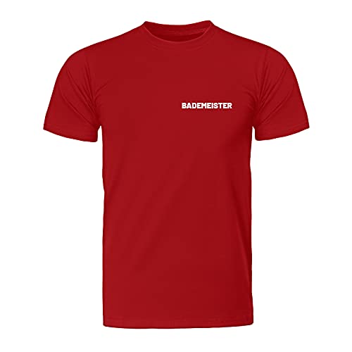 Bademeister Arbeitsshirt Rettungsschwimmer vorne und hinten Bedruckt, Herren T-Shirt - Fairtrade -, Größe M, rot von Cre9tive