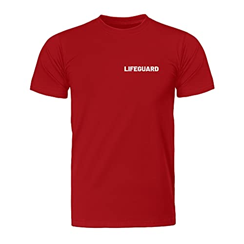 Lifeguard Bademeister Arbeitsshirt Rettungsschwimmer vorne und hinten Bedruckt, Herren T-Shirt - Fairtrade -, Größe M, rot von Cre9tive