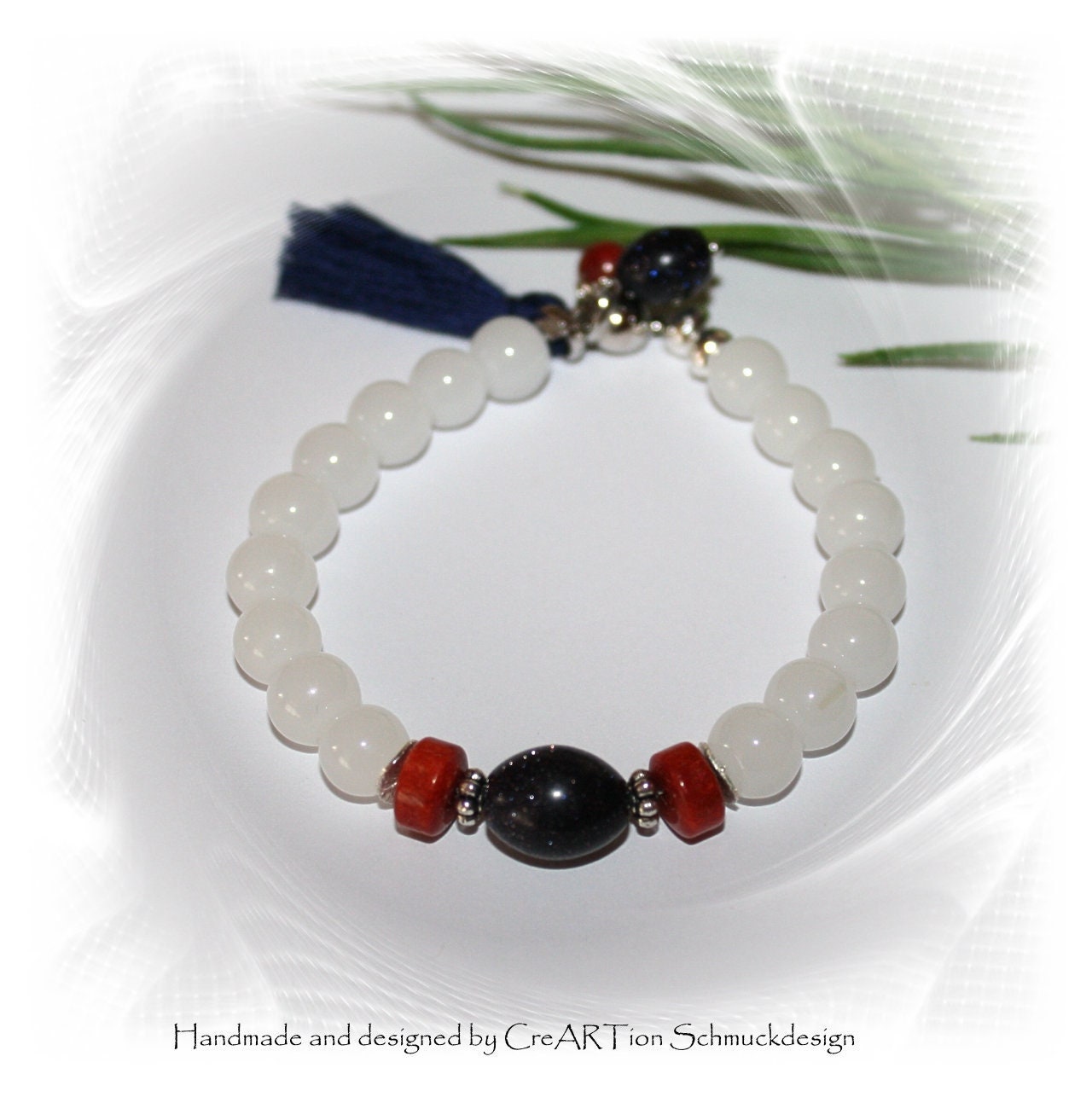 Armband, Jade, Koralle, Goldfluß, Boho Armband Mit Quaste von CreARTion