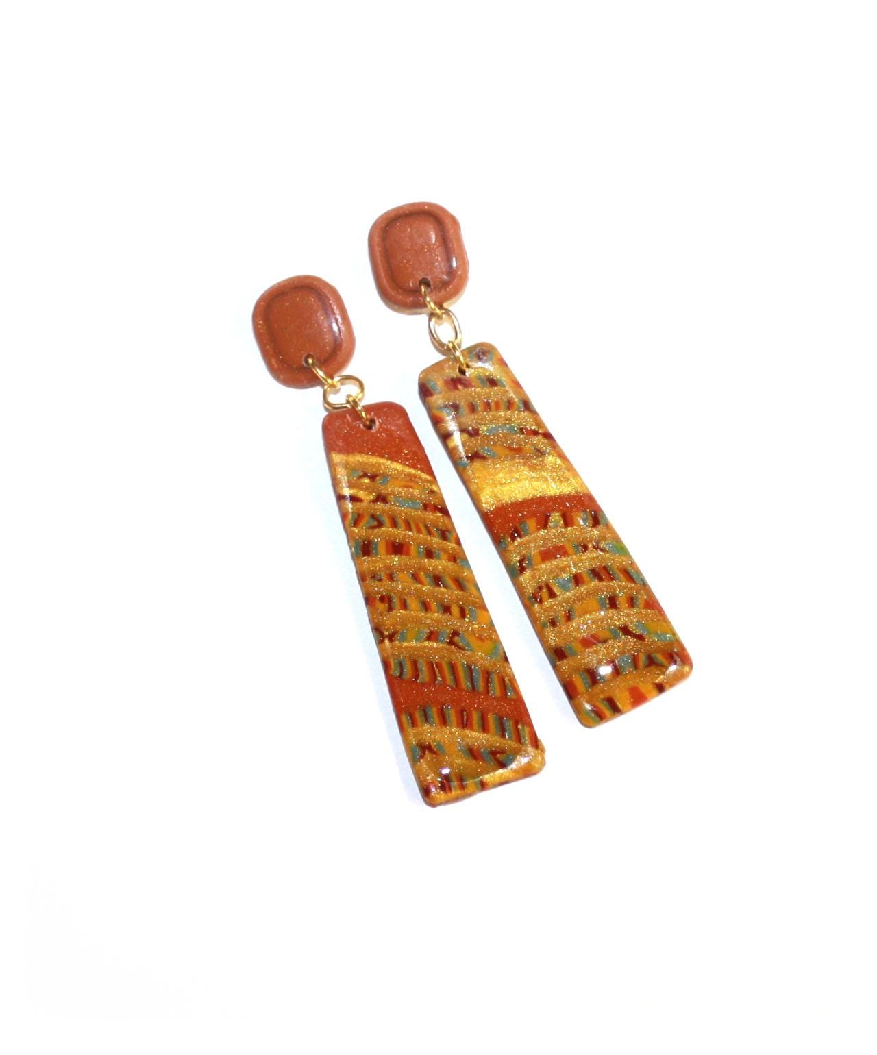 Coole Ohrringe, Hängeohrringe, Handmade Ohrringe Polymer Clay, Statement Terra Gold, Ohrhänger, Unikate von CreARTion