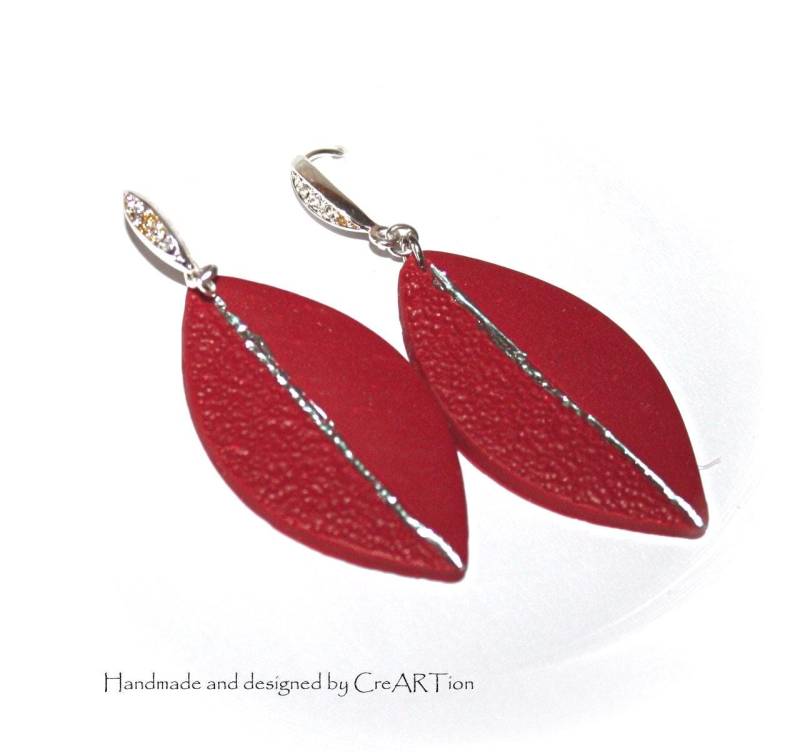 Edle Hängeohrringe, Korallen Rot, Ohrringe Polymer Art, Rot Silber, Statement Ohringe Edle Hängeohrringe, Korallen Rot, Ohrringe Polymer Art, Rot Silber, Statement Ohringe von CreARTion