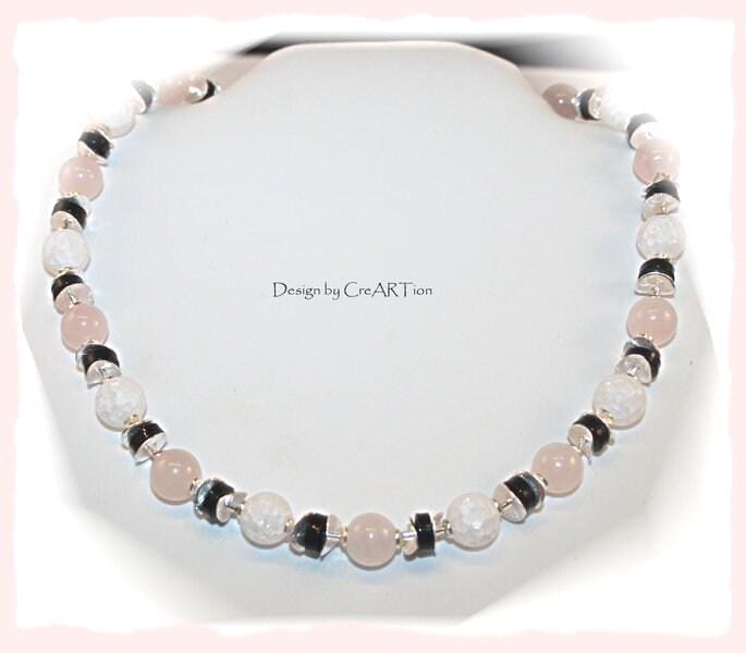 Kette, Collier, Bergkristall, Rosenquarz, Edelsteinkette von CreARTion