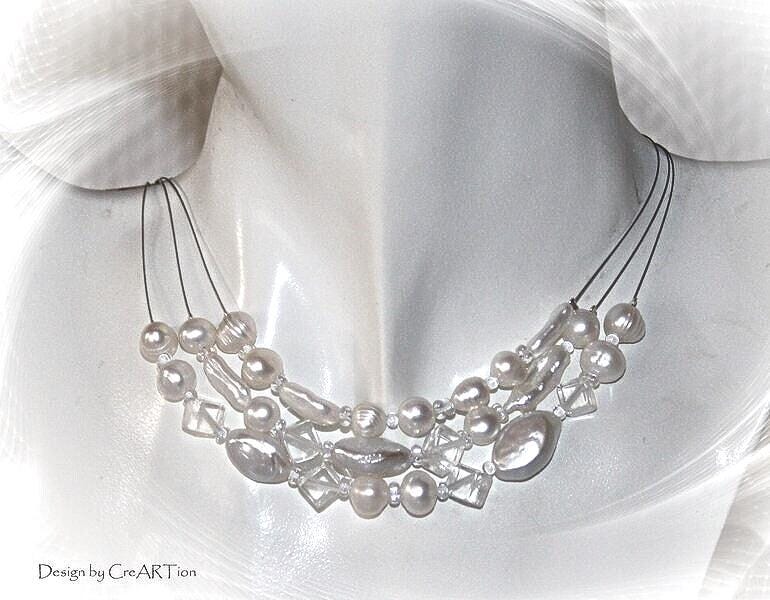 Kette, Collier, Süsswasserperlen, Perlenkette, Brautschmuck, Kette Braut, Barockperlen von CreARTion