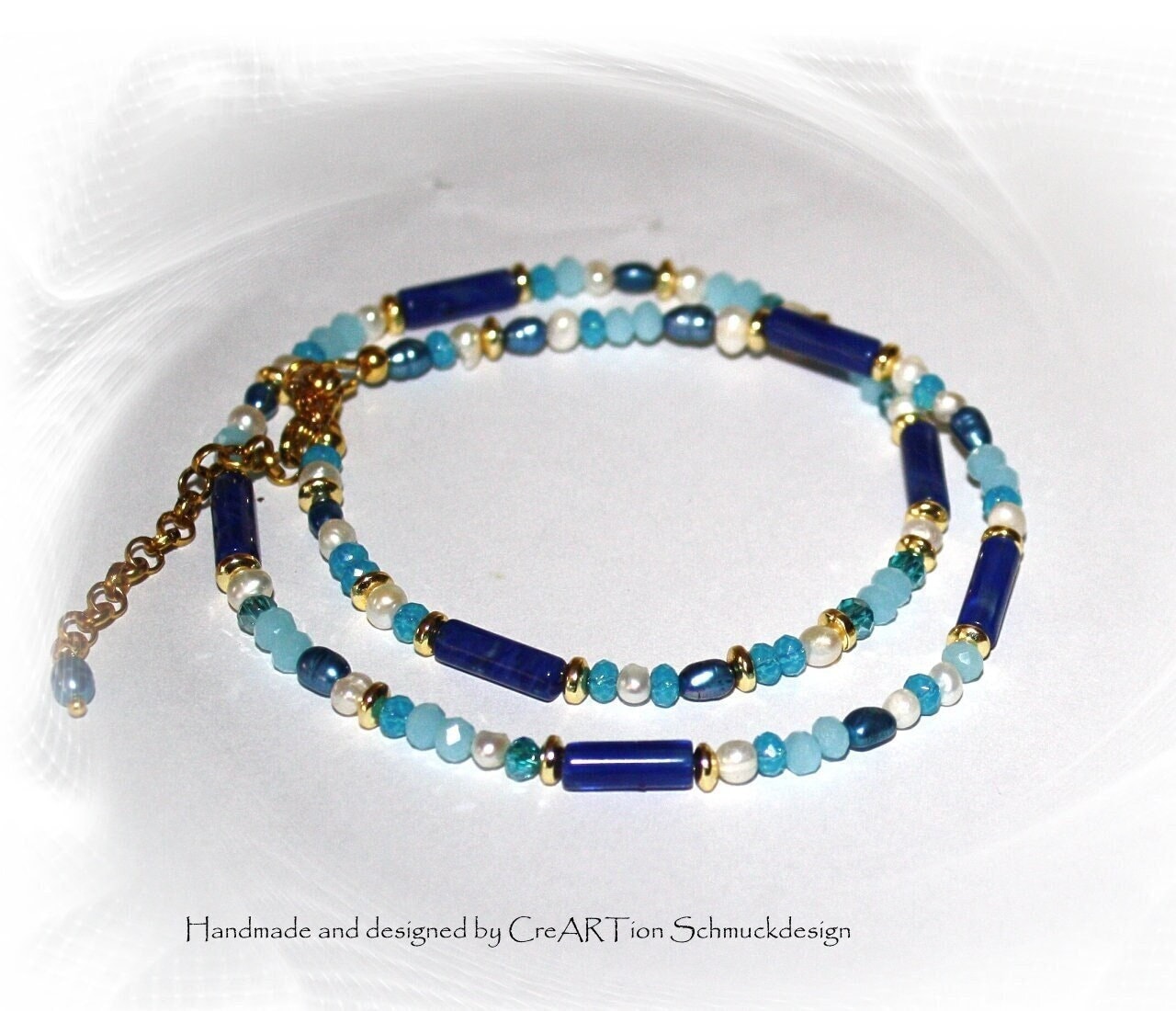 Kette, Edelsteinkette, Collier, Blau Grün, Kette Blaue Zarte Edelsteinkette von CreARTion
