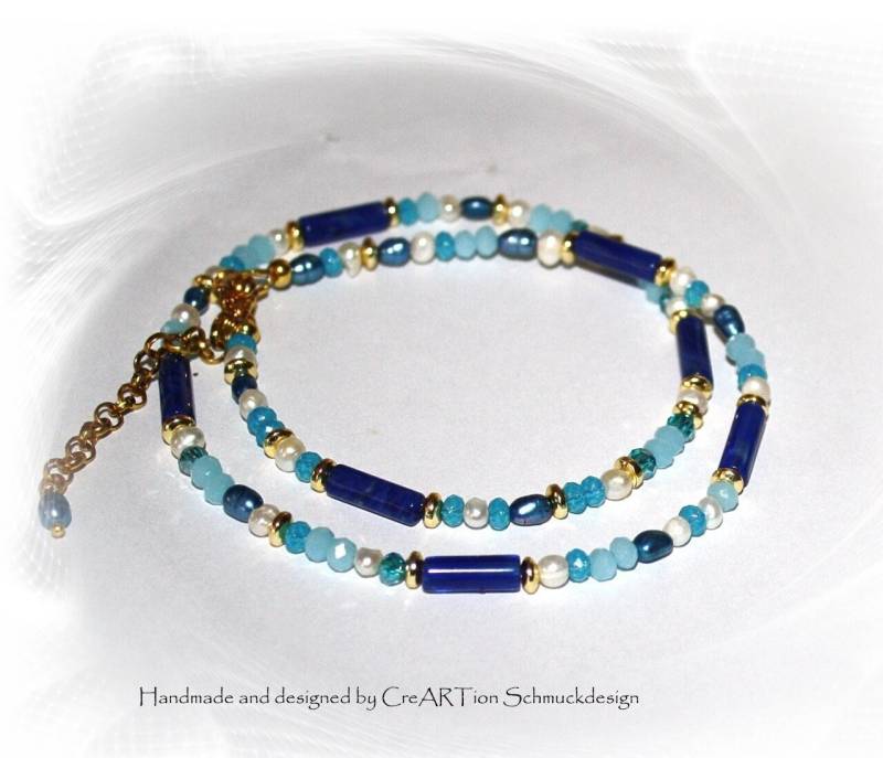 Kette, Edelsteinkette, Collier, Blau Grün, Kette Blaue Zarte Edelsteinkette von CreARTion