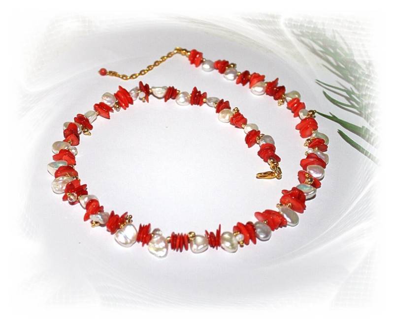 Kette, Edelsteinkette Koralle, Korallenkette, Collier Koralle Und Perlen, Kette Kette, Edelsteinkette Koralle, Korallenkette, Collier Koralle Und Perlen, Kette von CreARTion