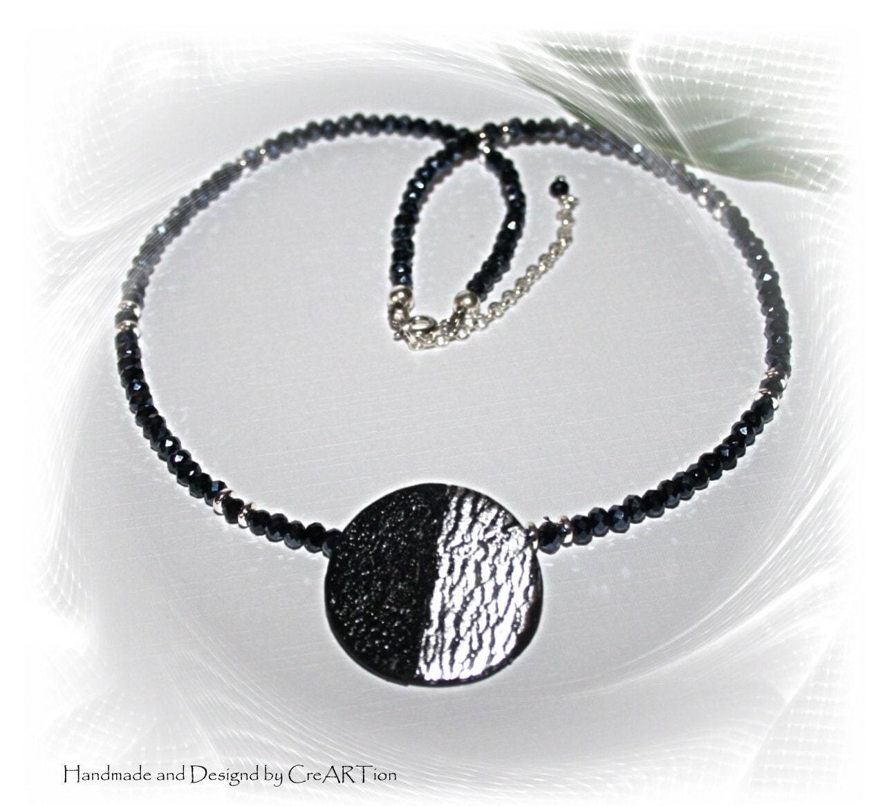 Kette, Kette Mit Anhänger, Polymer Ton, Schwarz, Silber, Unikat, Unikatschmuck Handmade von CreARTion