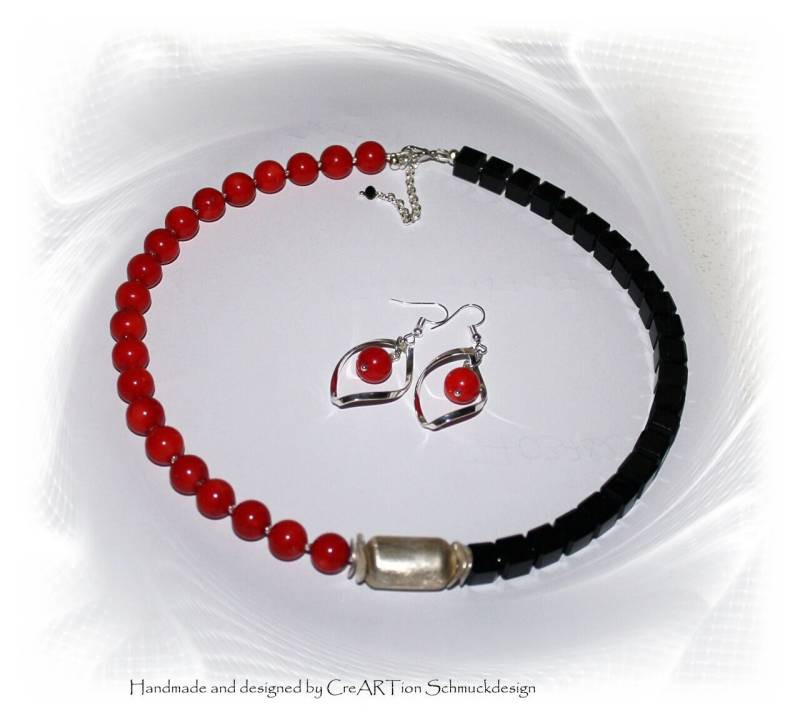 Kette Koralle Und Onyx, Collier Onyx Silber, Korallenkette, Versandkostenfrei Kette Koralle Und Onyx, Collier Onyx Silber, Korallenkette, Versandkostenfrei von CreARTion