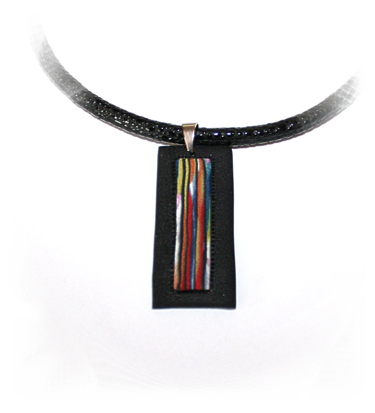 Kette Mit Anhänger, Collier Anhänger Polymer Clay, Schwarz Bunt von CreARTion