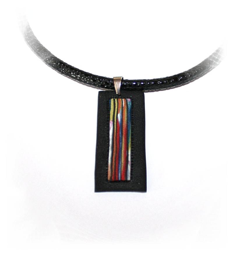 Kette Mit Anhänger, Collier Anhänger Polymer Clay, Schwarz Bunt Kette Mit Anhänger, Collier Anhänger Polymer Clay, Schwarz Bunt von CreARTion
