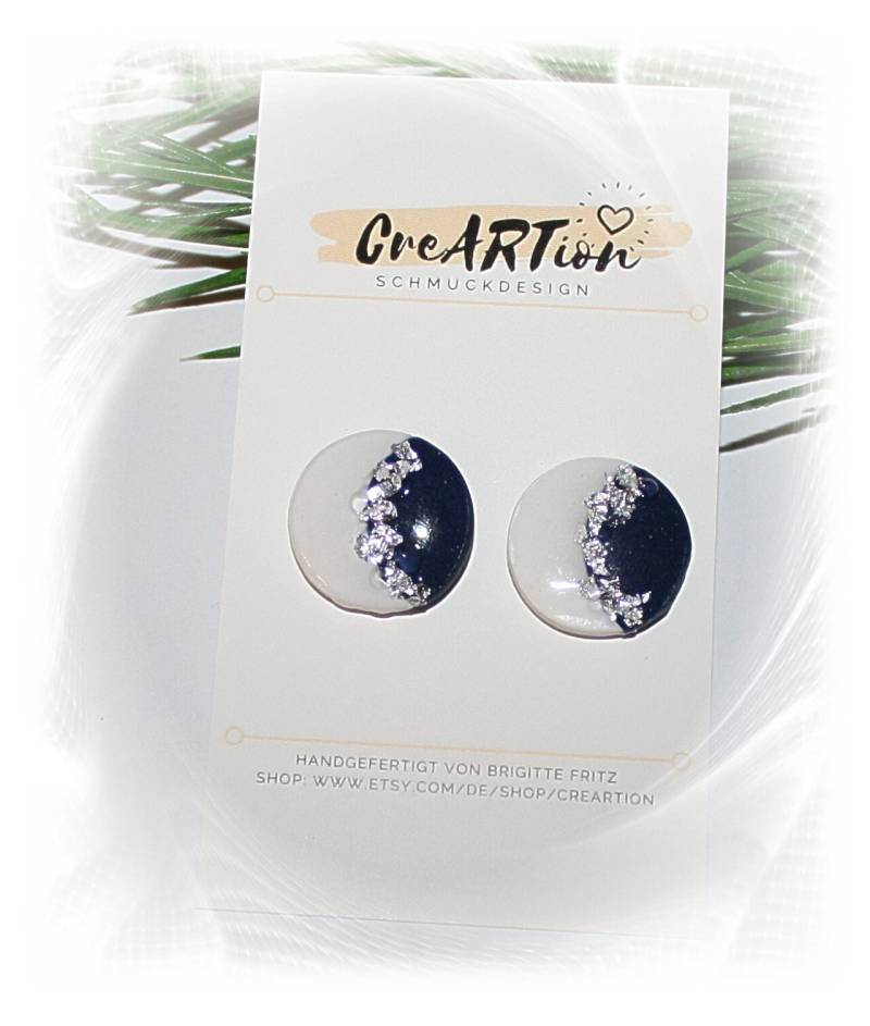 Ohrclips, Edle Ohrclips Blau Weiß Silber, Polymer Art Handmade, Maritim Ohrclips, Edle Ohrclips Blau Weiß Silber, Polymer Art Handmade, Maritim von CreARTion