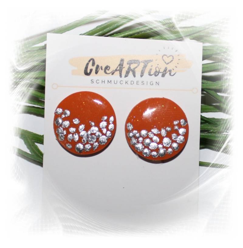 Ohrclips, Ohrringe, Ohrclips Polymer Clay, Cernit, Orange Silber, Terracotta Ohrclips, Ohrringe, Ohrclips Polymer Clay, Cernit, Orange Silber, Terracotta von CreARTion