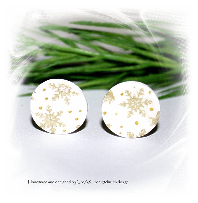 Ohrclips, Weihnachtsohrclips, Ohrclips Weiß Gold, Polymer Ton von CreARTion