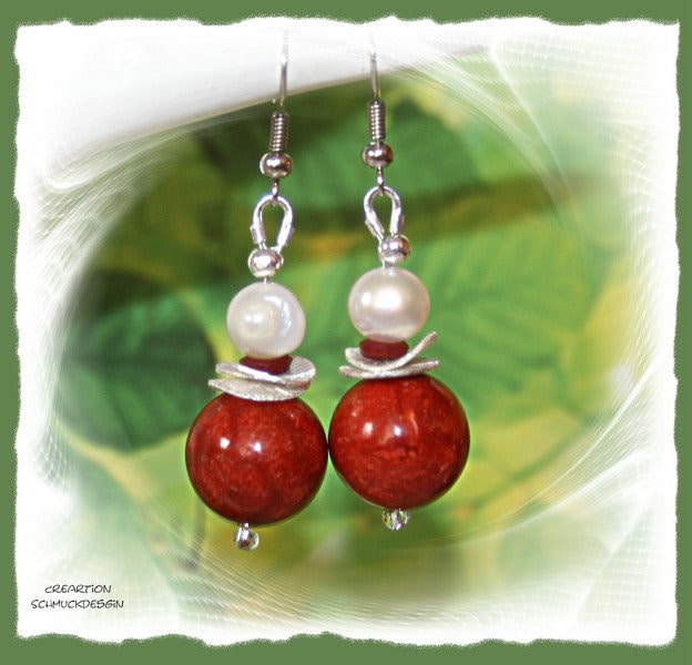 Ohrhänger, Ohrringe, Koralle, Perlen, Silber, Korallenohrringe Ohrhänger, Ohrringe, Koralle, Perlen, Silber, Korallenohrringe von CreARTion