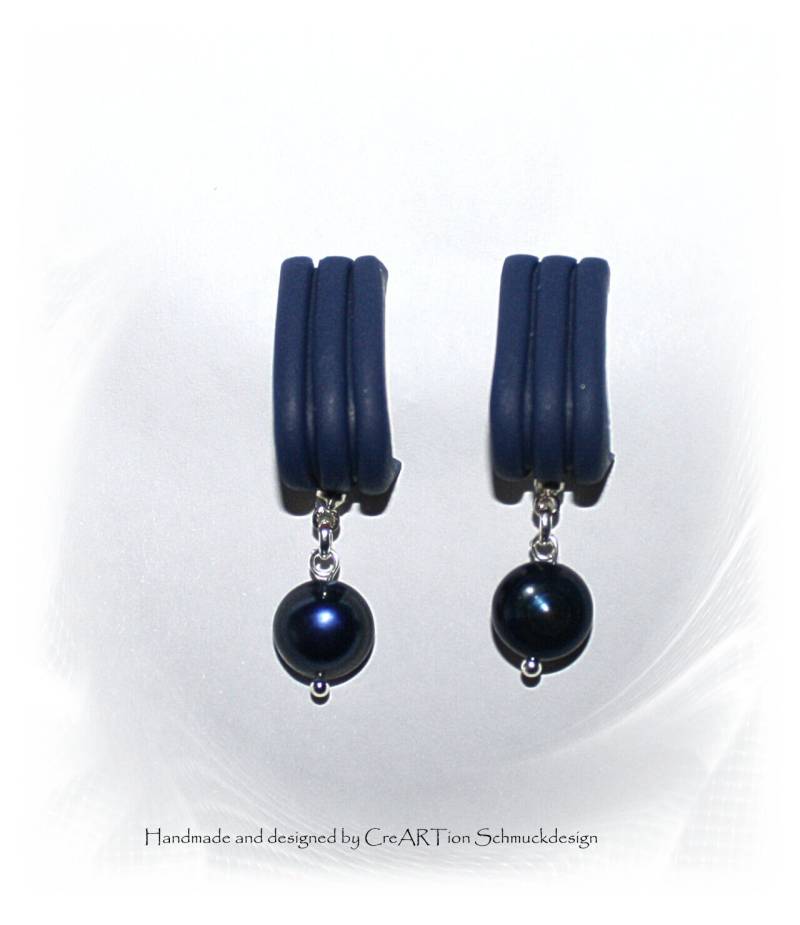 Ohrstecker, Ohrstecker Mit Echter Perle, Blaue Hängend, Ohrringe Polymer Clay von CreARTion