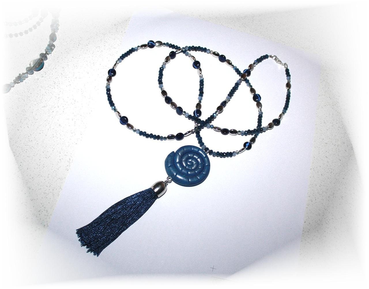 Tolle Lange Kette, Boho Nautilus, Kette Blau, Mit Quaste, Hippie-style von CreARTion