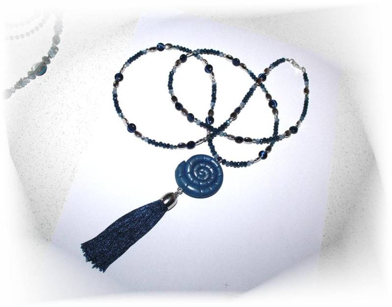 Tolle Lange Kette, Boho Nautilus, Kette Blau, Mit Quaste, Hippie-style Tolle Lange Kette, Boho Nautilus, Kette Blau, Mit Quaste, Hippie-style von CreARTion