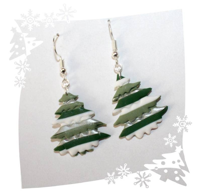 Weihnachtsohrringe, Ohrringe Weihnachten, Tannenbaum, Coole Ohrhänger Grün Silber Weiß von CreARTion
