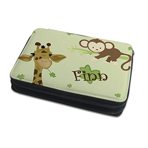 CreaDesign Kinder Federmäppchen mit (Wunsch) Namen, einzigartige Federtasche durch Personalisierung, Schulmäppchen - Motiv Giraffe-AFFE von CreaDesign