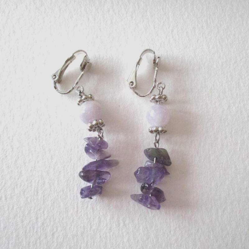 Ohrclips, Jade - Und Amethystperlen Ohrclips, Jade - Und Amethystperlen von CreaMaryLune