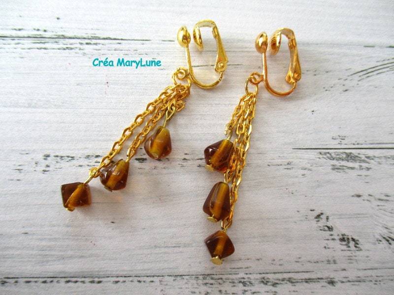 Transparente Ohrclips Aus Braunen Glasperlen | Siehe Passendes Armband Transparente Ohrclips Aus Braunen Glasperlen | Siehe Passendes Armband von CreaMaryLune