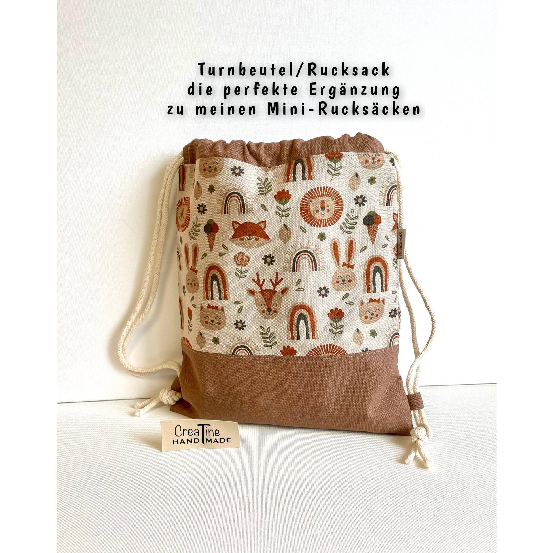 Kinder Turnbeutel Mit Waldtieren Für Wechselkleidung, Sport, Ausflüge Usw. - Kita/Krippe/Schule Stoffbeutel Rucksack Gr. Xs M Namen von CreaTineHandmade