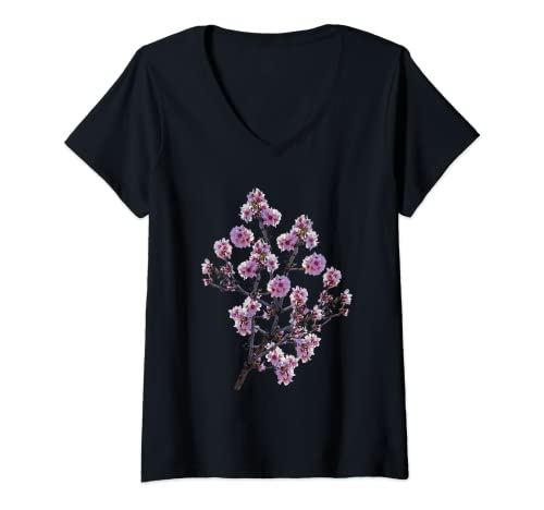 Damen Mandelblüte /Mandelblütenbaum/ rosa Blumen T-Shirt mit V-Ausschnitt von CreaVisArt