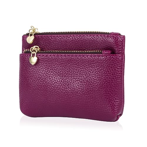 Creaher Geldbörse Damen Echtleder Münzbörsen Mini Geldbörse Münzbeutel Klein Mit Reißverschluss Kartenfächer Brieftasche (Lila) von Creaher
