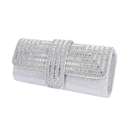 Damen Clutch Glitzer Abendtasche Strass Clutch, Elegante Envelope Tasche Kettentasche Schultertaschen Hochzeit Abschlussball Party Umhängetasche mit Abnehmbarer Kette von Creaher