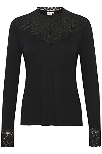 Cream CRTrulla Jersey Blouse Damen Bluse Spitze Langarm Elegant Rundhals Oberteil Stehkragen Pitch Black L von Cream